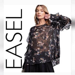 EASEL LOS ANGELES Black white and Orange Floral Blouse Size M